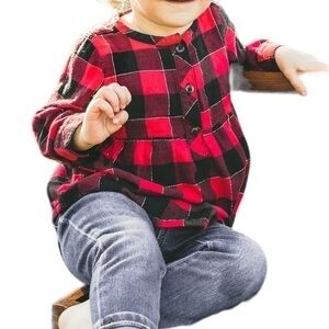 Jumping Beans Quarter Button Plaid Shirt Red And Black